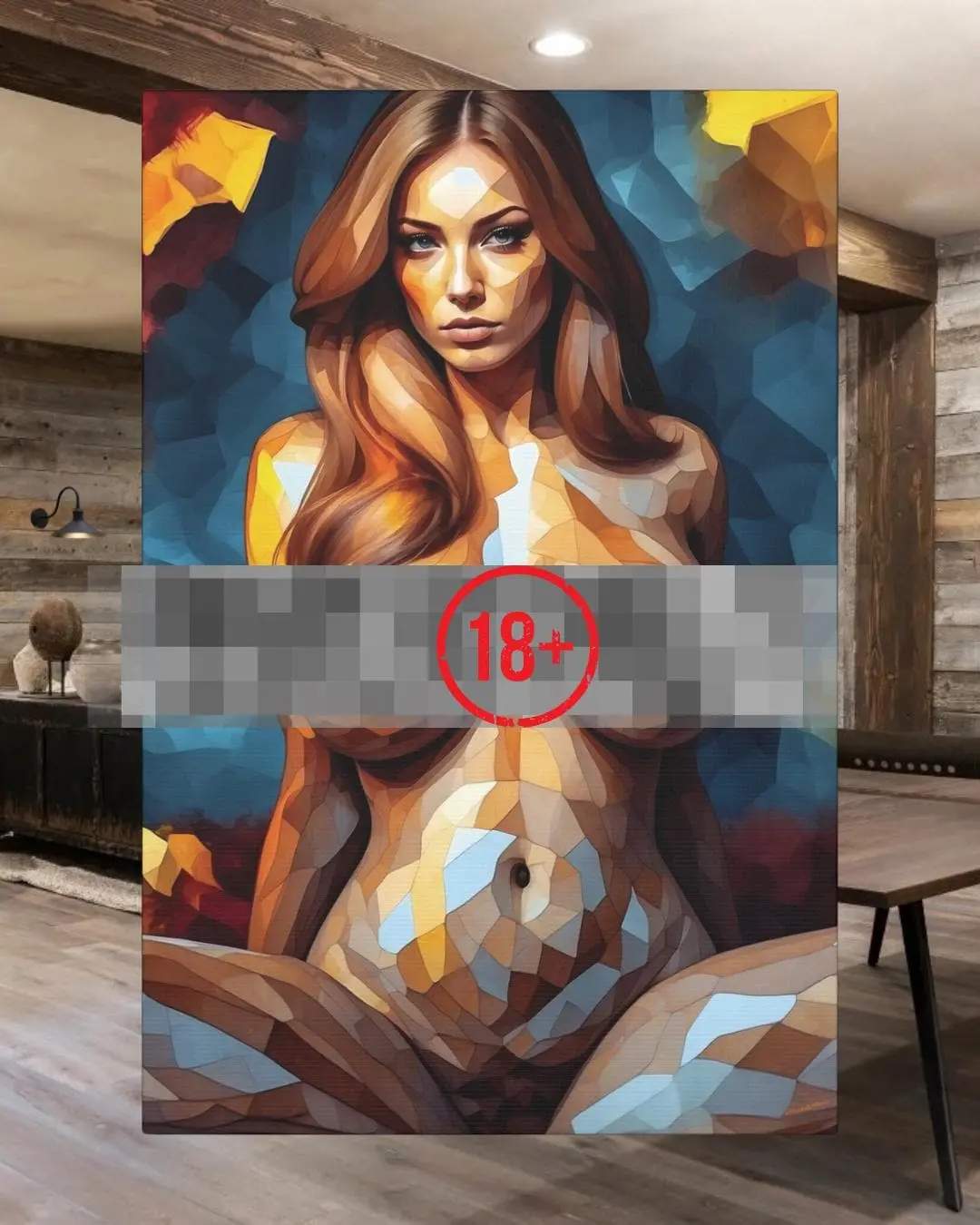 NSFW Female Portrait Canvas | AI Geometric Mosaic Art, Man Cave Decor (12x18 Vertical)