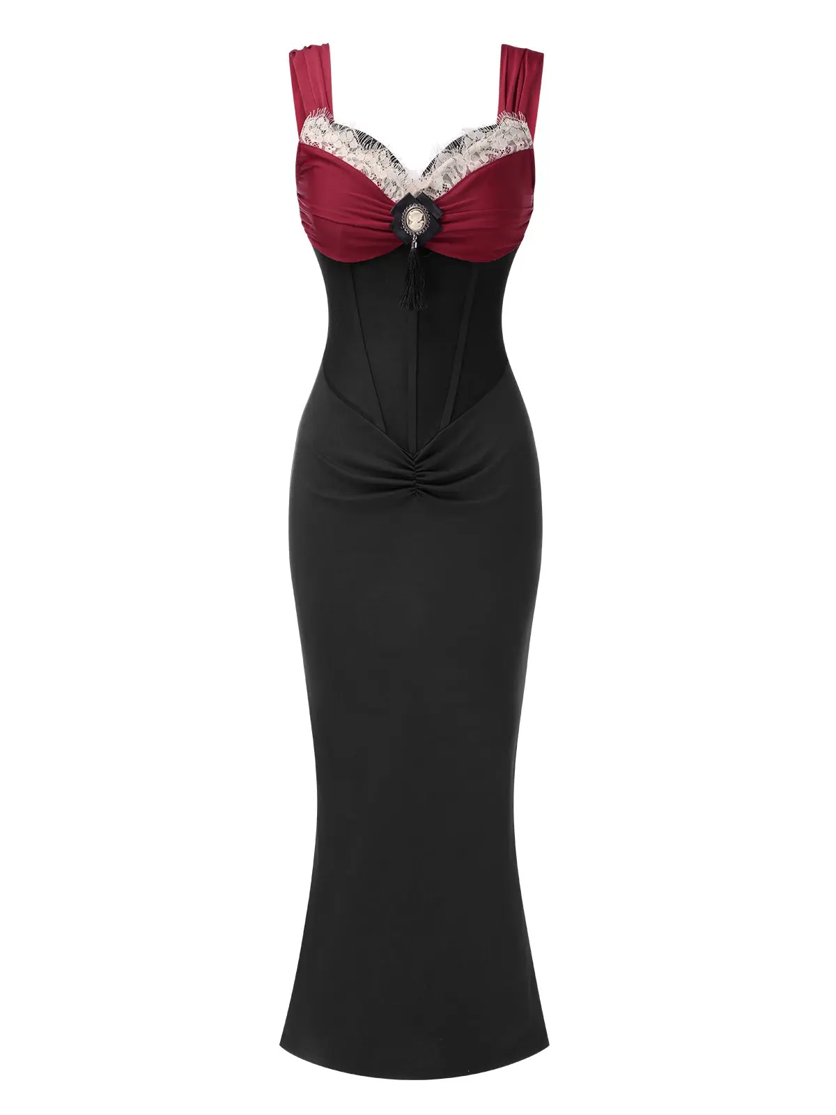 Wine Red 1930s Princess Contrast Fishbone Mermaid Dress prom girlsummer dresses vacation outfits Formal Women