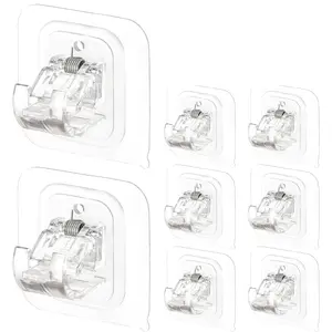 No Drill Curtain Rod Brackets, 8 Counts Self Adhesive Nail Free Hook Holders, Transparent Adjustable Curtains Hangers for Home Decor, Interior Decoration Accessories