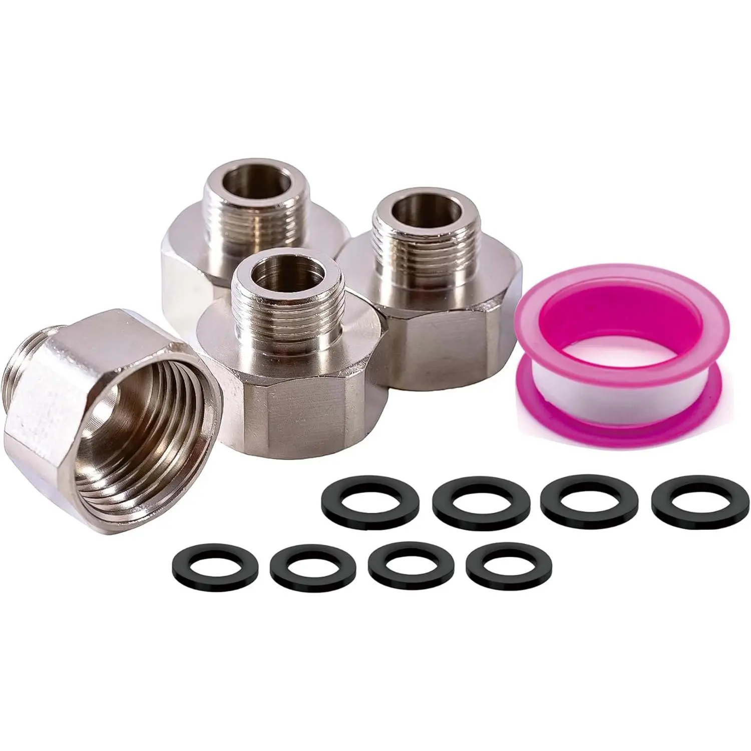 4 count brass Water Line Adapter, Pipe Fittings in 1/2" Female to 3/8" Male Reducer Adapter, Compression Fitting for Kitchen Bathroom Faucet  Hose, Pipe Connector With Rubber Washer