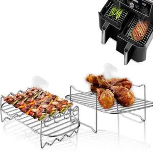 Air Fryer Baking Rack Air Fryer Stainless Steel Holder BBQ Rack Air Fryer Rack Compatible with  Air Fryer Dual Drawers