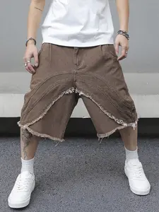 Shorts for the summer - Men Relaxed Fit Denim Jorts Multi Pocket Frayed Hem Casual Summer Shorts short shorts going out outfit summer clothes men shorts jeans for men summer men clothes shorts for jeans pants for men pants for men men's cargo shorts