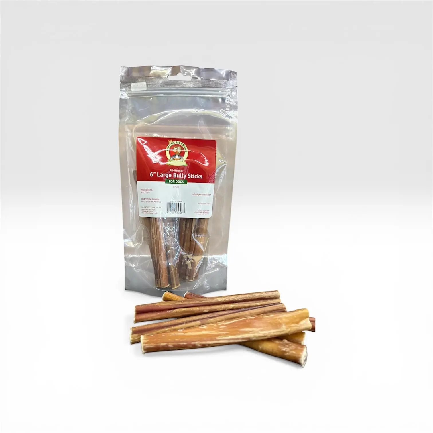 Holistic Pet Cuisine 6-in Large Bully Sticks, All-Natural High-Protein Chewing Dog Treats, Single-Ingredient Dog Bone Snack