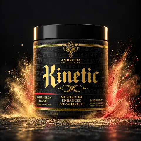 Ambrosia Kinetic Organic Pre-Workout Supplement, Mushroom-Based Superfood Blend, Plant-Based Fitness Powder with L-Carnitine L-Tartrate, Mental Performance Powdered Supplement Drink Mix, 24 Servings, Mushroom-Based Powdered Supplement Drink Mix