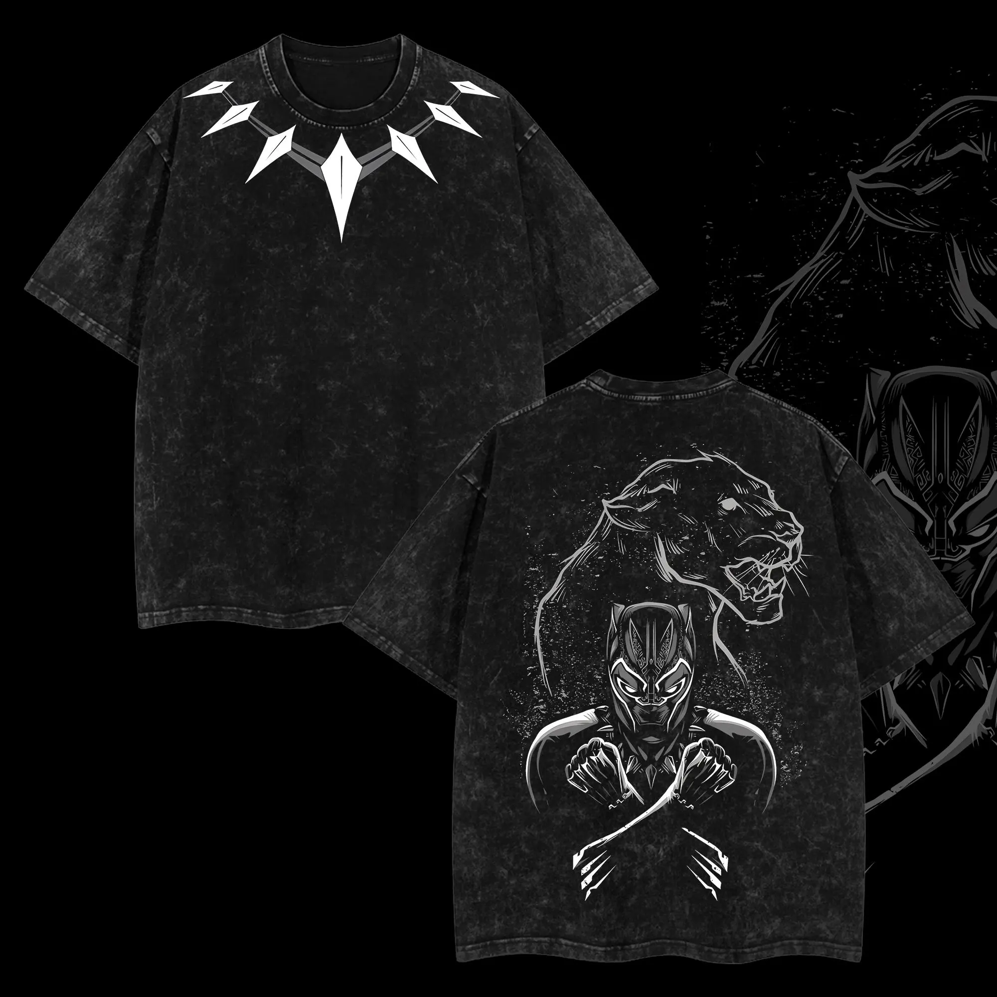 [ superhero tee ]  Limited BBlack Pantherr " T’Challa" King of wakanda -  MCU Edition Double Printed Oversize Lightweight Acid Washed Tee Comic/ TV show Graphic Design Top Cotton Streetwear - Movie lovers / Comic Superheroes T-Shirt Clothes Menswea