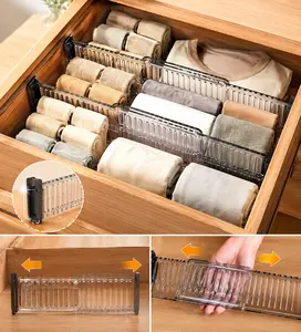 Expandable Drawer Dividers Organizer, Adjustable & Customizable Separators for Clothes, Socks, Underwear, Bedroom Dresser & Kitchen, Pack of 4