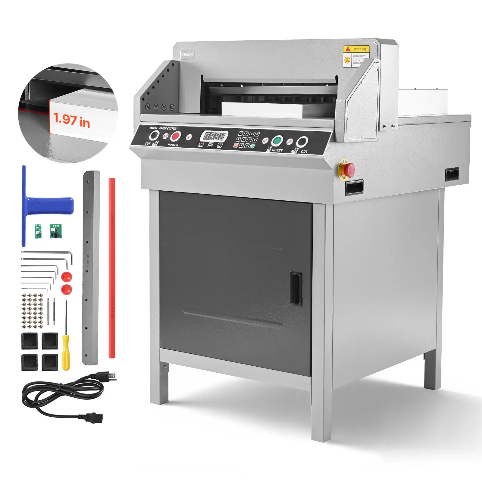 【Summerfinds】VEVOR Heavy-Duty Metal Body Electric Hydraulic Guillotine Trimmer, 18.9in Wide Paper Cutter Machine, 1.97in Cutting Thickness, Infrared Safe Function, Spare Blade, Bulk Cut Capability, Complete Tools, Dual Keys for Menus, Flyers, Albums, 1.97