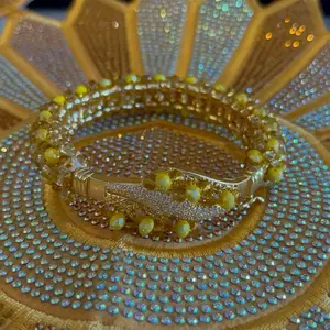 Oshun Decorated Bracelet in Hexagonal Shape with Golden Accents and Sparkling Stones for Stylish Accessories