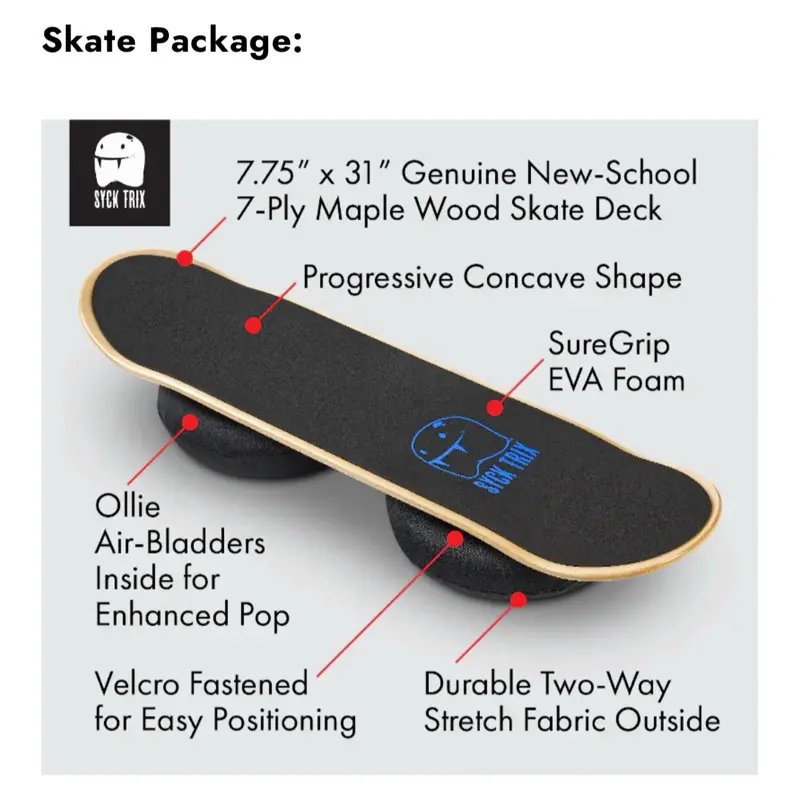 SyckTrix Board Trainer – Learn Ollies, Airs, 180s & 360s for Surfing, Skateboarding & Wakesurfing  Then leave:  *  Category: Training Tools *  Brand: Syck Trix