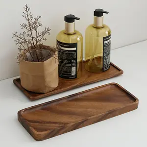 1pc Natural Walnut Wood Rectangular Tray - 11.8-Inch Large Bathroom Countertop Organizer, Polished Moisturizer & Skincare Storage, Durable Lotion Bottle Base, Sink Organizer, Wooden Bathroom Tray, Bathroom Organizer Countertop, Bathroom Organizer Supplies