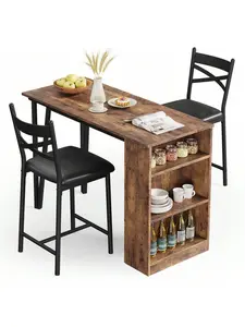Gaomon 3-Piece 36in Wooden Counter Height Dining Room Set - Tall Kitchen Bar Table with 2 Ergonomic Barstool Chairs, Spacious Storage Shelves, Drop Leaf, Space-Saving for Kitchen Breakfast Nook
