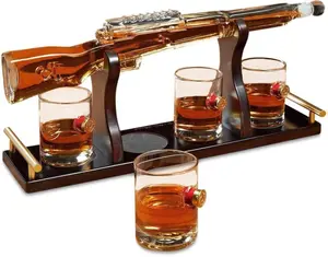 Liquor Shotgun Decanter Set with Whiskey Bullet Glasses - Gun Whiskey Holder Set