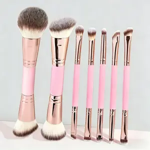 Professional Dual-Ended Makeup Brush Set, 7pcs/set for Foundation, Blush, Concealer, Eyeshadow, Powder, Blender, Contour, Brow Brushes
