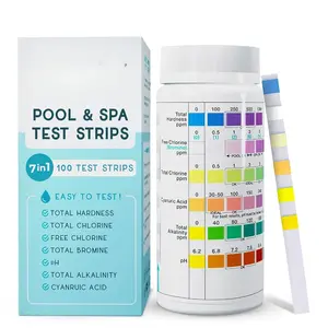 7 in 1 Pool and  Test Strips- Easy to Use Water Testing Kit for Pool, , Hot Tub &  - Tester Strip for Water Hardness, Chlorine, Bromine, pH, Alkalinity and Cyanuric Acid (100 Strips)