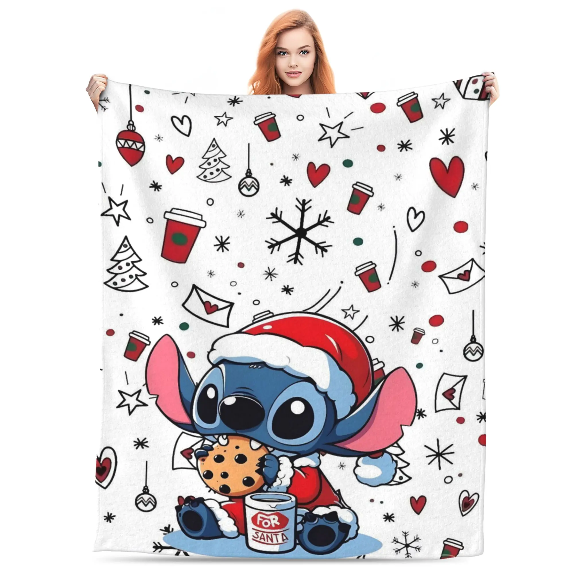 [SummerVibes] DISNEY CLASSIC Lilo & Stitch Christmas Cute Stitch Soft Throw Blanket - Cozy Plush Holiday Blanket for Bedroom, Sofa, Christmas Decor & Gift