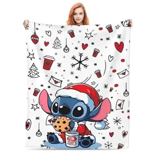 DISNEY CLASSIC Lilo & Stitch Christmas Cute Stitch Soft Throw Blanket - Cozy Plush Holiday Blanket for Bedroom, Sofa, Christmas Decor & Gift