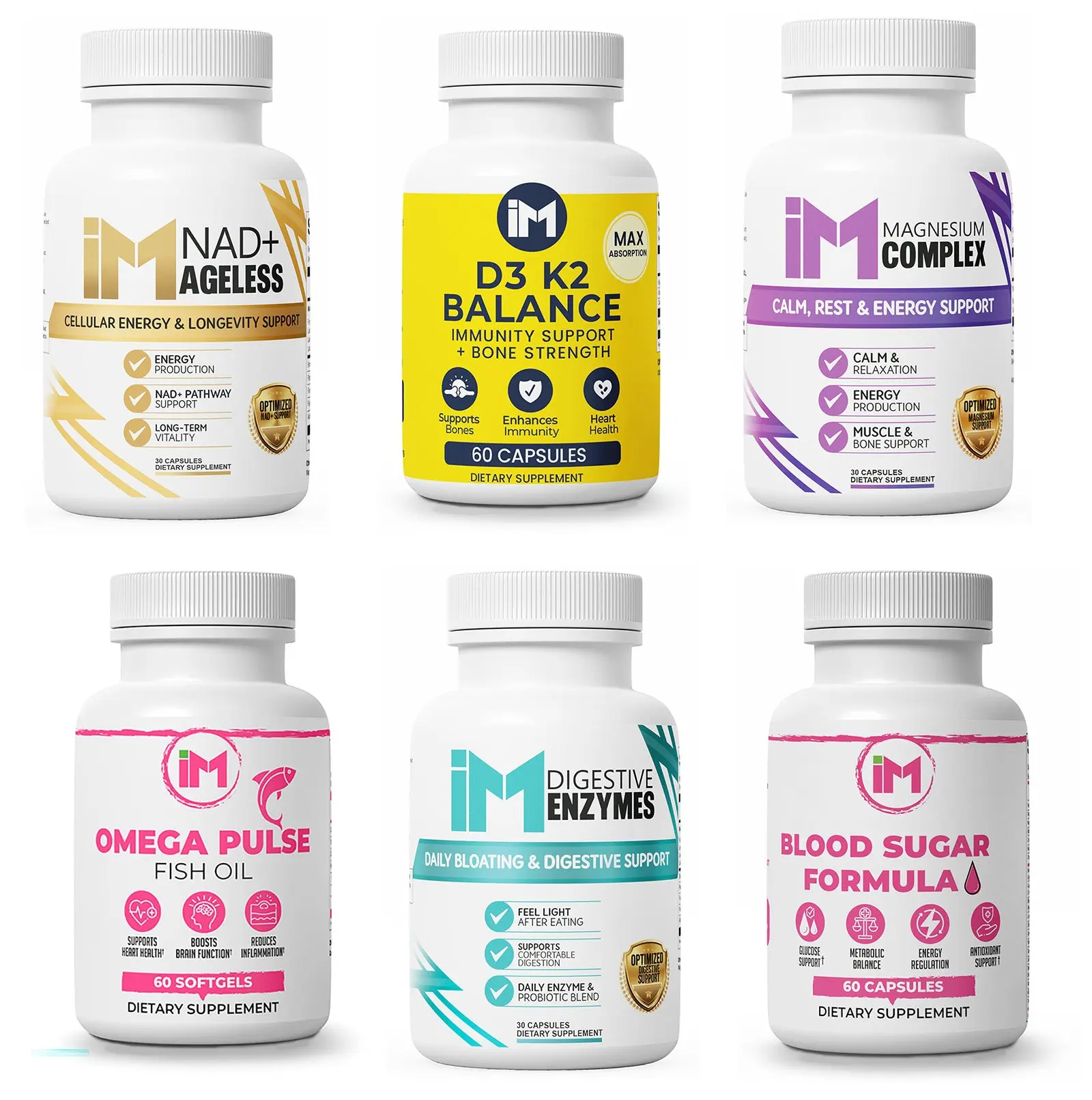 Daily Essentials Pack (6 Products) | Energy, Digestion & Vitality Support | Omega, D3, Magnesium, Enzymes, NMN & Metabolic Balance Stack