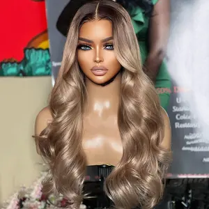 Ombre Ash Blonde Wigs Human Hair 13X6 HD Body Wave Lace Front Wigs Human Hair for Women 180% Density Ombre Colored Lace Frontal Wig Human Hair Pre Plucked