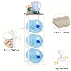 Water Jug Holder 5 Gallon Water Bottle Stand with Top Shelf, 3 Tier Heavy Duty Water Dispenser Rack Water Storage Shelf Organizer for Home Living Room Office, Rustic Brown,Shelving & Storage,Shelving & Storage