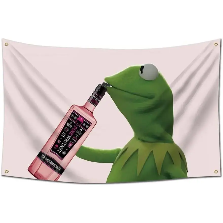 Kermit Pink Funny Flag Meme Banner Flag For Room Guys,60in x 40in  ft Banner,Funny Poster Durable Man Cave Wall Flag Grommets for College Dorm Room Decor,Outdoor Party tapestries Decoration