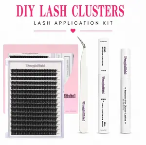 Wuaggi Official DIY DARK Cluster Lash Kit - Lightweight Synthetic Lash Clusters for Natural & Glam Looks - Beginner-Friendly Makeup Tool with Bond Seal Remover and Lash Tweezer
