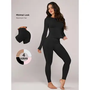 2 Piece set Women's Loungewear Set Long Sleeve Top Full Length Pants Comfortable Soft Seamless Stretchy Perfect for Casual Daily Wear Home Travel Sleepwear