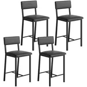 4 Counter Height Bar Stools: PU Leather, Backrest, Footrest, Metal Legs