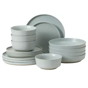 Gibson Elite Overbrook 16-Piece Pottery Clay Stoneware Dinnerware Set –  Reactive Glaze, Stackable Plates and Bowls w/ Pasta Bowl, Service for 4 – Microwave & Dishwasher Safe