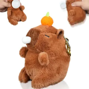 Capybara Plush Cute Stufffed Animal Keychain，New Funny Squeeze Capibaras Peluches Blow Bubble with Orange Pendant