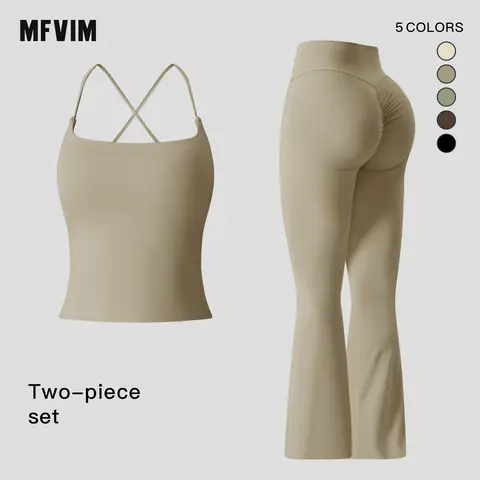 Women's 2-Piece Workout Yoga Spandex Set - Sling Design, Micro High-Waisted Tummy Slimming Hip Lifting, Quick Dry Sporty High Stretch Activewear for Yoga, Running Outfits, Jogging Suit Set