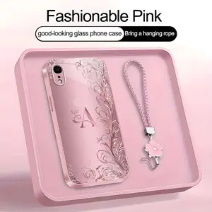 Suitable for [iPhone Xr] high-end women's phone case🤩，a beautiful four-leaf clover lanyard is included🍀，a free four-leaf clover lanyard is included, with 26 letters of the alphabet to choose from and exquisite flower patterns YM99