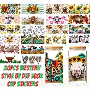 20pcs Western Style Uv Dtf 16oz Cup Stickers