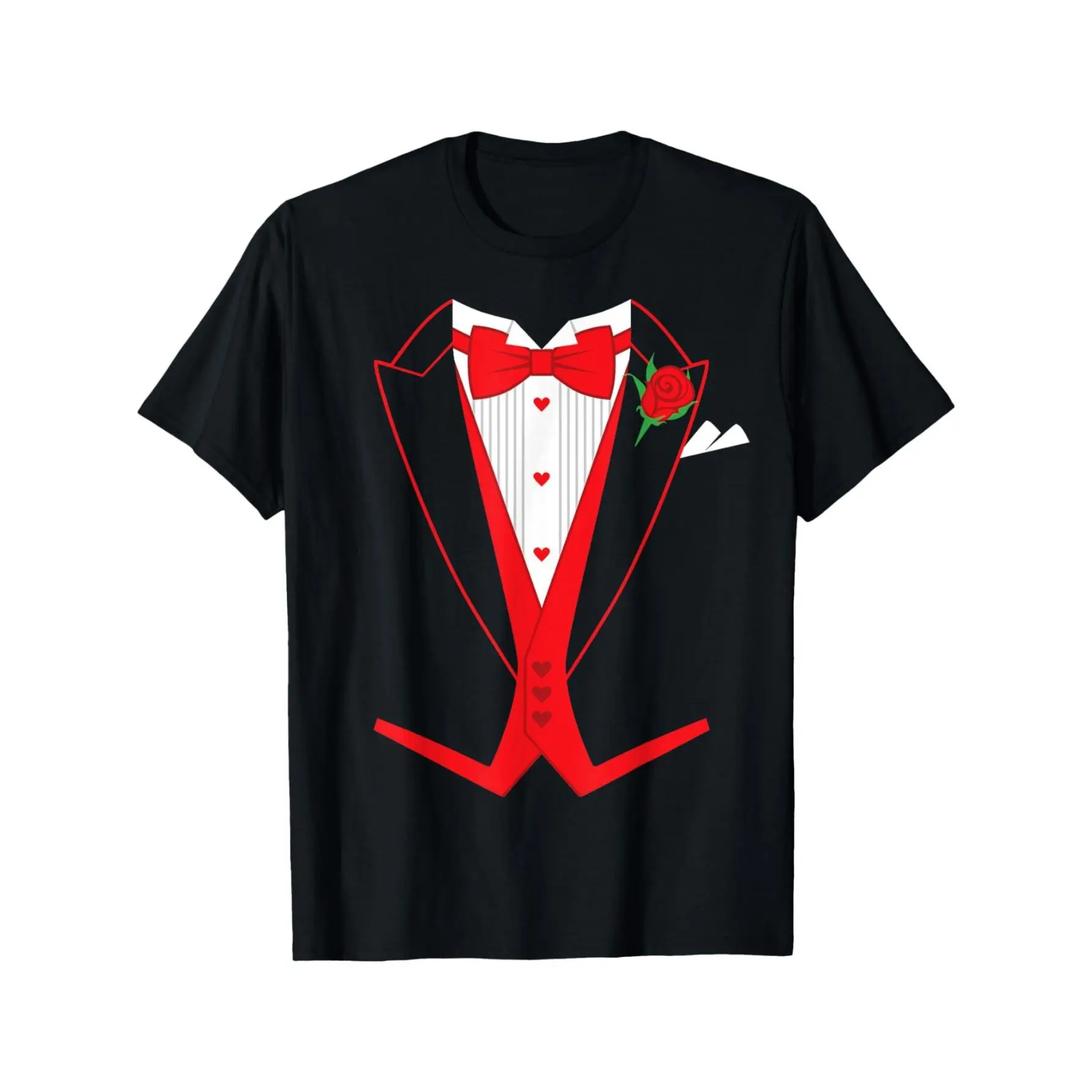Women's Minimalist Short-Sleeve Crew Neck Polyester T-Shirt with Tuxedo Bow Tie Graphic Print, Machine-Washable Lady Top for Valentine's Day, All Seasons, Tshirt