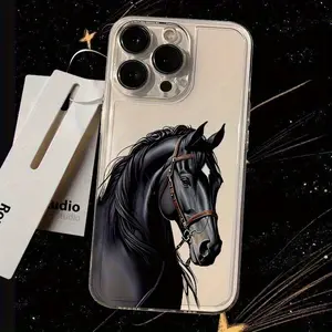 Space Transparent Fashion Cool Horse Pattern Tpu Shockproof Protective Case for iPhone 15/15 Plus/15 Pro/15 Pro Max/11-16/16 Pro Max