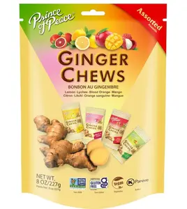 Prince of Peace Ginger Chews Assrted Flavors, 8 oz - Lemon, Lychee, Blood Orange, Mango – Candied Ginger – Candy Pack – Ginger Chews Candy – Natural Candy