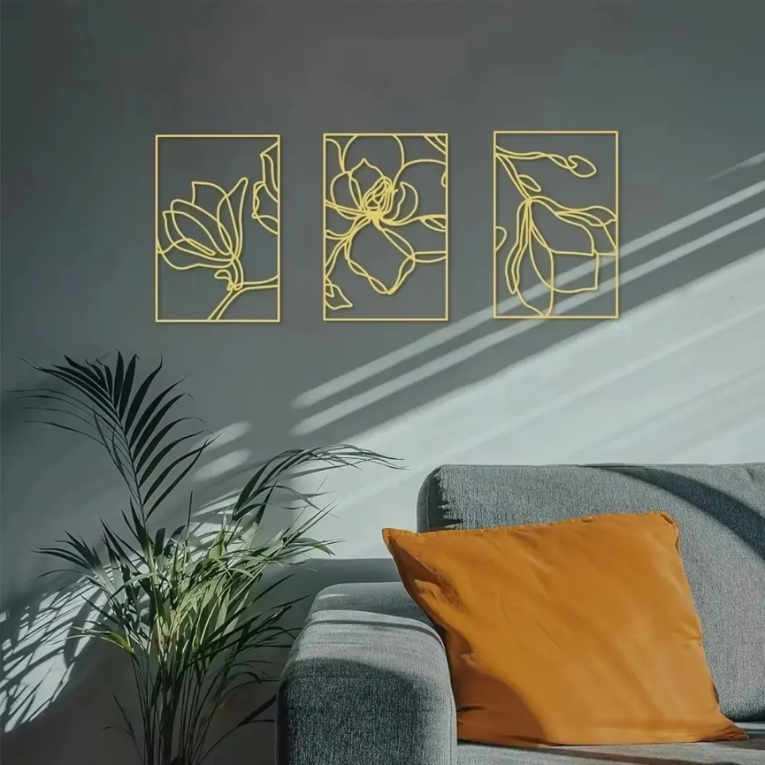 1 pc Metal Wall Art Large Gold Decorative Frame Elegant floral artwork, Minimalist Design, Artistic stylish metal wall decor perfect for unique wall decor