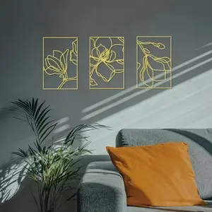 1 pc Metal Wall Art Large Gold Decorative Frame Elegant floral artwork, Minimalist Design, Artistic stylish metal wall decor perfect for unique wall decor