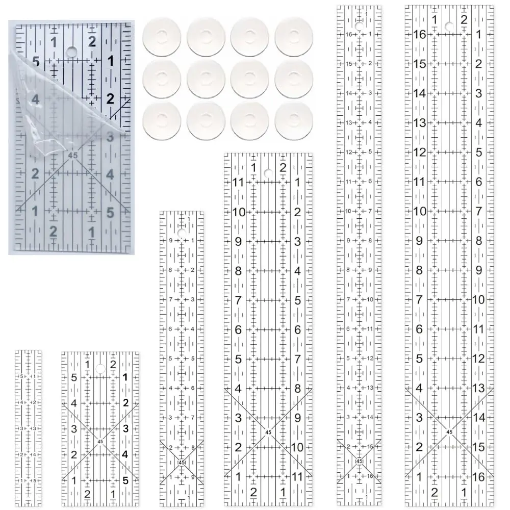 6 Quilting Rulers,(3x17,1.5x17,3x12,1.5x10,3x6,1x6),Quilting Rulers  Rulers Fabric  Ruler with Non-Slip Rings for Quilting and Sewing
