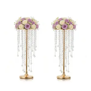 2PCS 22" Gold Crystal Candle Holders - Elegant Tall Metal Flower Vase Centerpiece for Wedding Table, Luxury Home Decor & Party Reception - Rust-Resistant