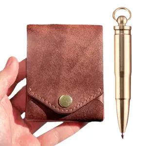 Multifunctional Compact Wallet Bi-Fold ID Card Clip Case with Money Pocket Leather Card Holder for Graduation Gift and Daily Use