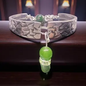 Handmade Aventurine Spoon Bracelet Adjustable Upcycled Stainless Steel Silverware with Textured Band and Dangling Gemstone Charm
