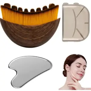2026 New Lymphatic Contour Facial Brush & Stainless Steel Gua Sha Board Set, Lymphatic Facial Massage Tool for Jawline Sculpting Puffiness Lifting Relaxation, Facial Care Tool