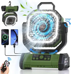 Powerful 30000mAh High-Airflow Portable Camping Fan with 3 Bright LED Settings & 270° Rotating Battery for Kitchen Garage Workshop Gym