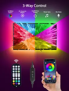 RGB Colorful Plug-and-Play Strip LEDs for 32-43 Inch TVs, USB-Powered TV Backlight with APP/WiFi Remote Control, Music Sync, Indoor Use