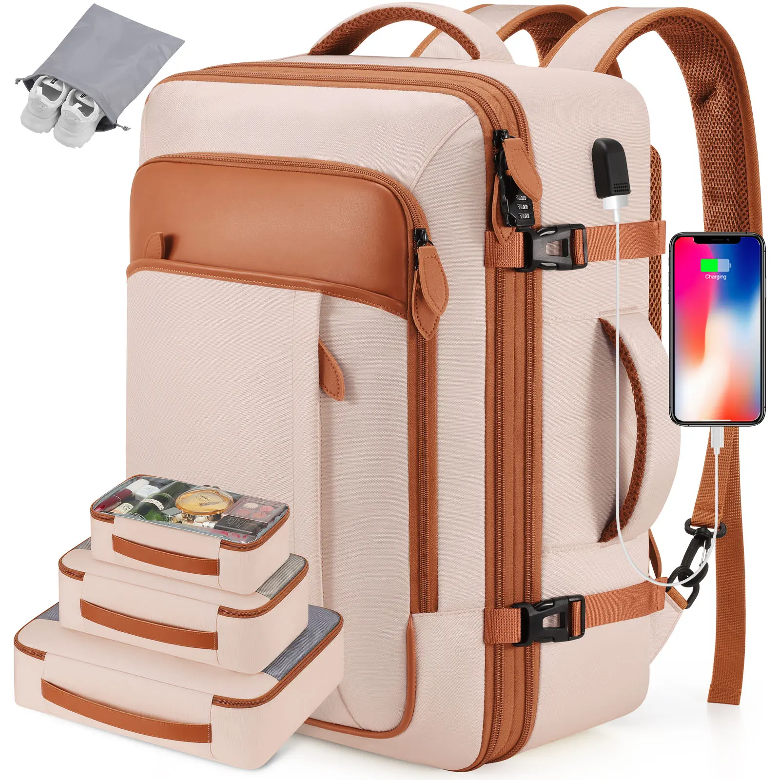 42L Expandable Stowable Shoulder Straps Backpack for Men & Women, Airline Approved Carry On Backpack with Packing Cubes & Shoe Pocket, Water-Resistant Weekender Bag, Personal Item Size, Durable Backpack,  Daypack,summerwins,campingessential