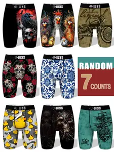 RANDOM-7PCS,Men's 7-Pack Long Brief Underwear, Underwear Boxers, Moisture-Wicking, Anti-Chafing, Quick-Dry, Sporty, Halloween Prints, Comfortable, All Seasons