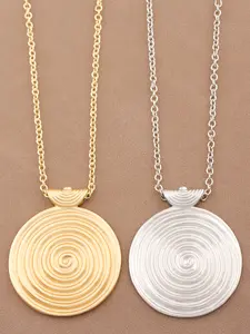 1pc Fashionable Gold & Silver Alloy Minimalist Spiral Vortex Pendant Necklace, Boho Pendant Long Chain Statement Necklace Jewelry For Women's Daily Wear
