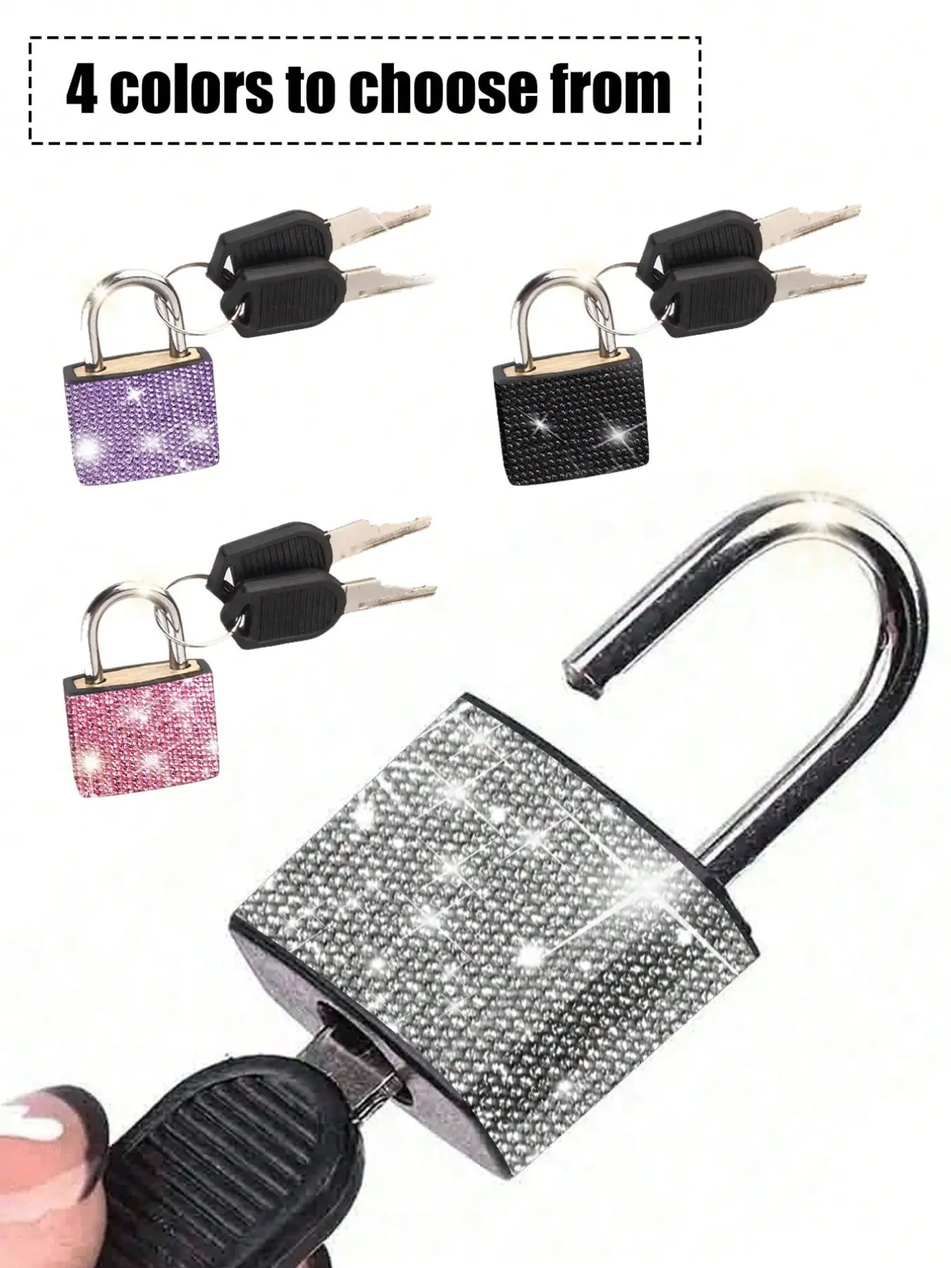 Mini Sparkling Crystal Key Padlock - Metal Mini Lock with 2 Keys, No Assembly Needed, Luggage Lock with Keys, Small Locker Travel Padlock, Locker Locks, Metal Key Lock for Suitcases, Security Lock, Perfect for Luggage and Holiday Travel, Secure Lock