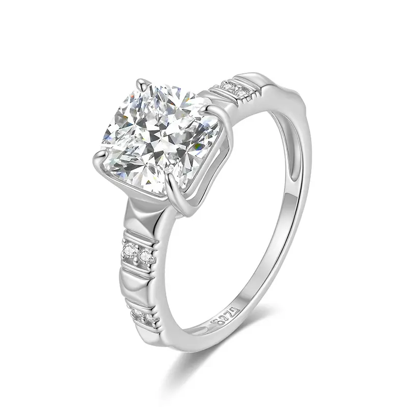 3CT Cushion Cut Moissanite Engagement Ring 14K Gold Vintage Textured Band