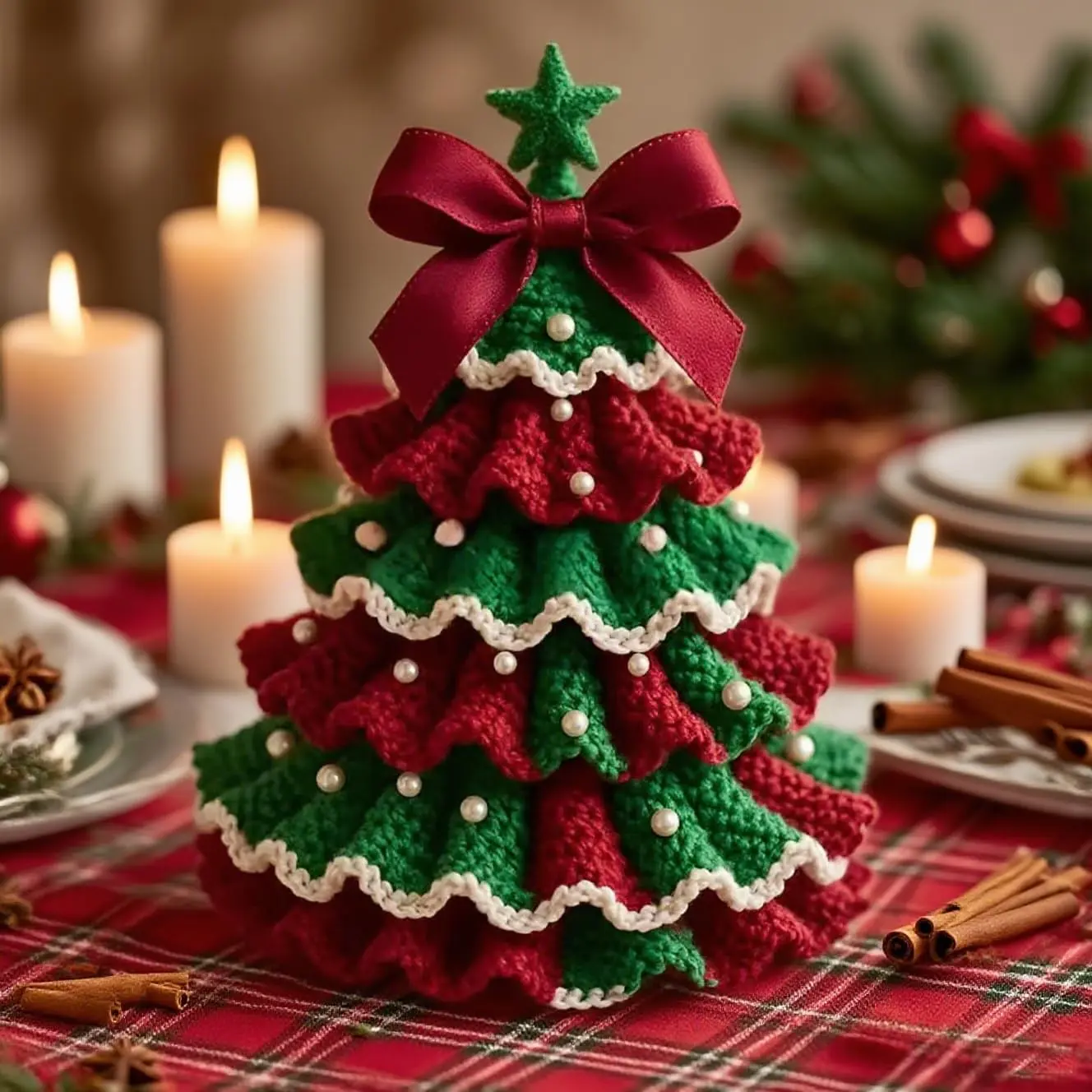 DIY Crochet Christmas Tree Kit - Full Kit with Easy Pattern Guide, High-Quality Yarn, Hook, Pure Handmade Holiday Home Decoration, Thoughtful Christmas Gift, Decorative Pearls